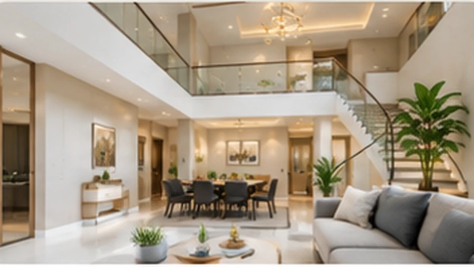 Illustrative image: an open-plan living and dining area with a staircase in a large multi-storey home.