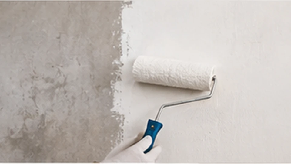 Illustrative image: a paint roller mid-stroke repainting a wall from grey to white.