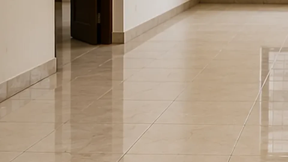 Illustrative image: a clean beige tiled room floor running along the wall towards an open doorway.